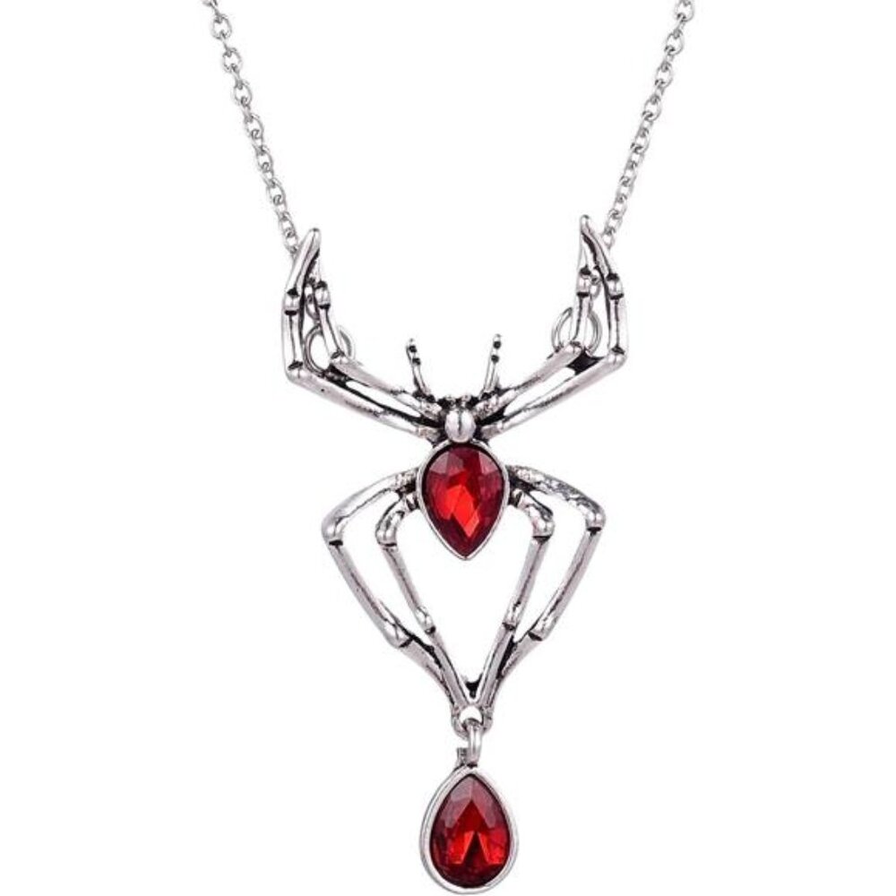 Vintage Gothic Spider Necklace Halloween Crystal Pendant Punk Reptile Woman
